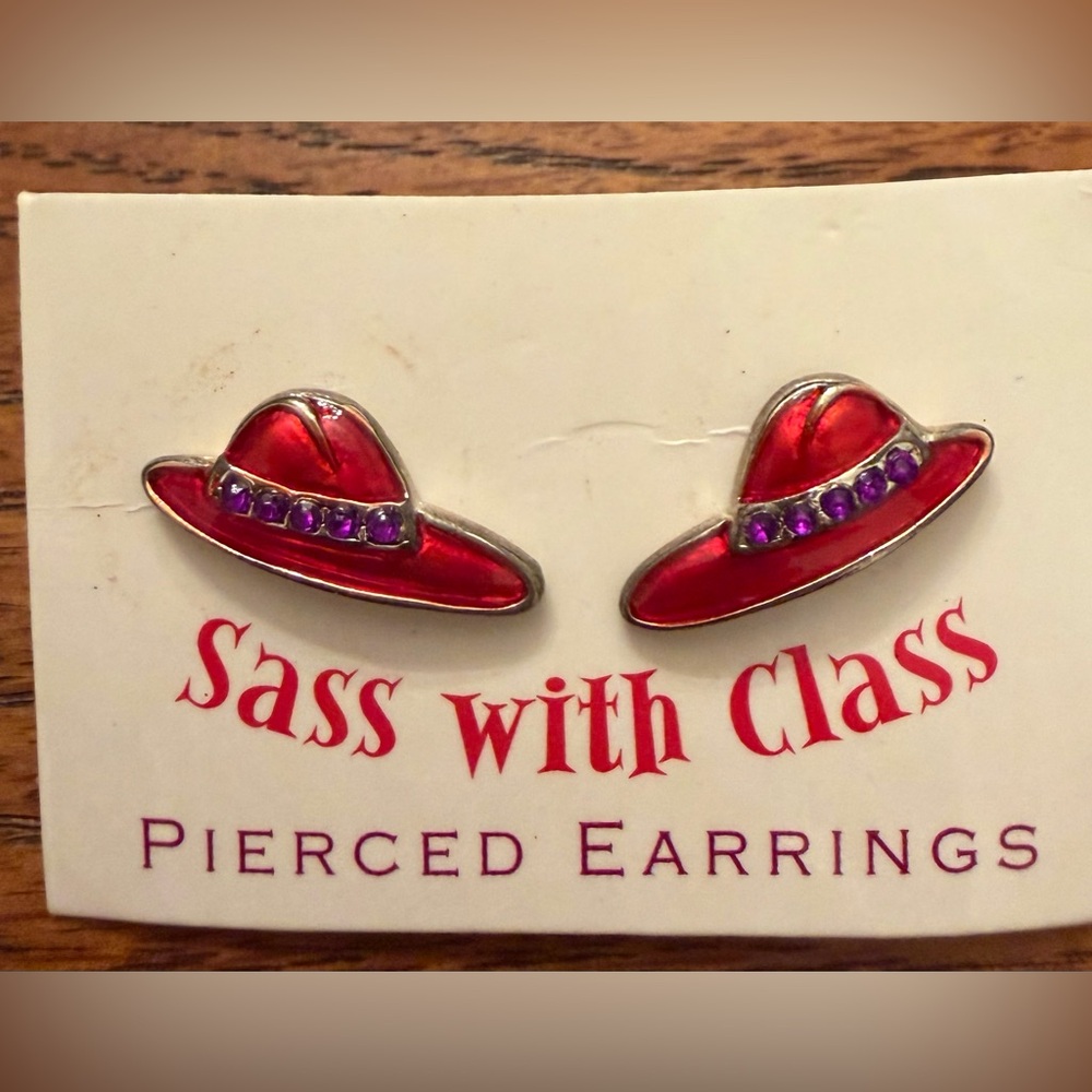 Vintage Red Hat Society “Sass with Class” pierced earrings